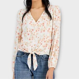 Hippie Rose V-Neck Floral Print Tie-Hem Top Women’s Size XS